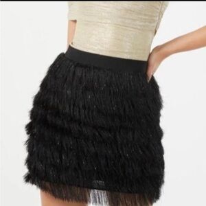 BCBCmaxazria black tiered fringe mini skirt
